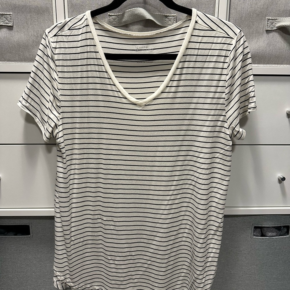 Grace & Lace Black and White Striped Top